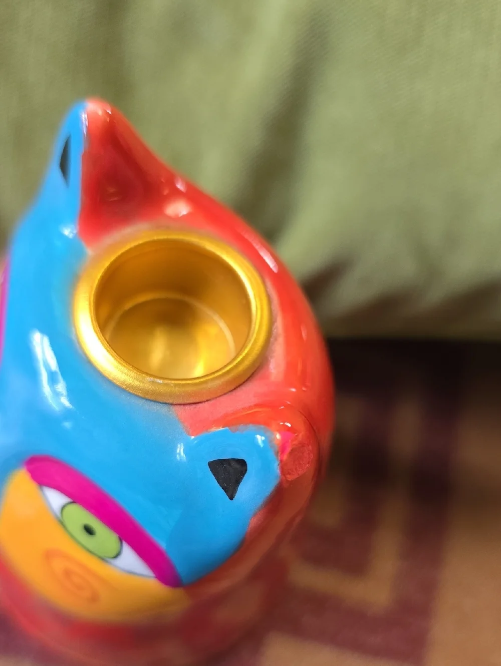 Laurel Burch Signed Colorful Cat Candle Holder Ceramic Ganz